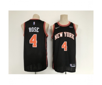 Men's New York Knicks #4 Derrick Rose Black Nike Stitched Basketball City Player Jersey