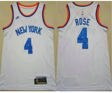 Men's New York Knicks #4 Derrick Rose White NEW 2021 Nike Swingman Stitched Jersey