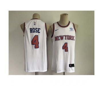 Men's New York Knicks #4 Derrick Rose White Stitched Basketball Jersey