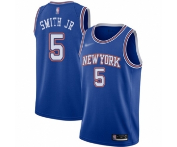 Men's New York Knicks #5 Dennis Smith Jr. Authentic Blue Basketball Jersey - Statement Edition