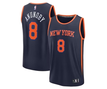 Men's New York Knicks #8 OG Anunoby Navy Statement Edition Stitched Basketball Jersey