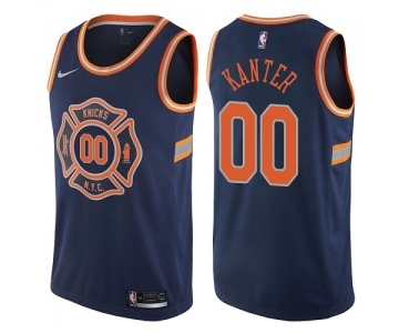 Men's Nike New York Knicks #00 Enes Kanter Authentic Navy Blue NBA Jersey - City Edition