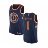 Men's Nike New York Knicks #1 Emmanuel Mudiay Authentic Navy Blue NBA Jersey - City Edition