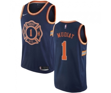 Men's Nike New York Knicks #1 Emmanuel Mudiay Authentic Navy Blue NBA Jersey - City Edition