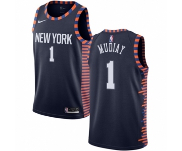 Men's Nike New York Knicks #1 Emmanuel Mudiay Swingman Navy Blue NBA Jersey - 2018-19 City Edition