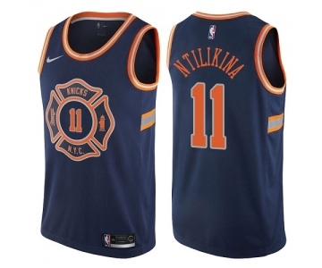 Men's Nike New York Knicks #11 Frank Ntilikina Authentic Navy Blue NBA Jersey - City Edition