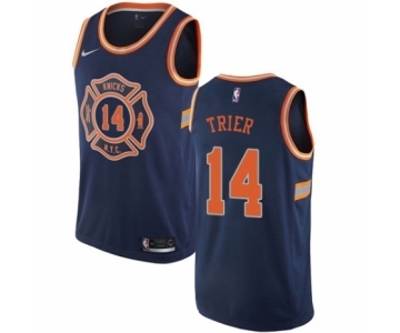 Men's Nike New York Knicks #14 Allonzo Trier Authentic Navy Blue NBA Jersey - City Edition