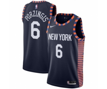 Men's Nike New York Knicks #6 Kristaps Porzingis Swingman Navy Blue NBA Jersey - 2018-19 City Edition