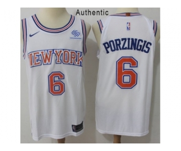 Nike New York Knicks#6 Kristaps Porzingis White NBA Authentic Hardwood Classics Jersey