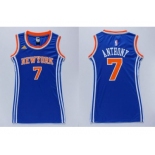 NBA Women Knicks #7 Carmelo Anthony Blue Dress Stitched Jerseys