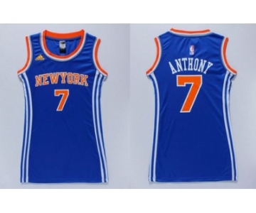 NBA Women Knicks #7 Carmelo Anthony Blue Dress Stitched Jerseys