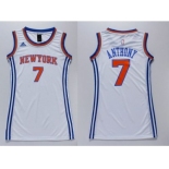 NBA Women Knicks #7 Carmelo Anthony White Dress Stitched Jerseys