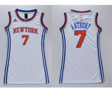 NBA Women Knicks #7 Carmelo Anthony White Dress Stitched Jerseys