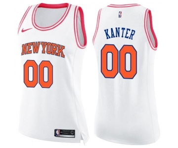 Women's Nike New York Knicks #00 Enes Kanter Swingman White Pink Fashion NBA Jersey