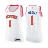 Women's Nike New York Knicks #1 Emmanuel Mudiay Swingman White Pink Fashion NBA Jersey