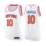 Women's Nike New York Knicks #10 Walt Frazier Swingman White Pink Fashion NBA Jersey