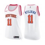 Women's Nike New York Knicks #11 Frank Ntilikina Swingman White Pink Fashion NBA Jersey