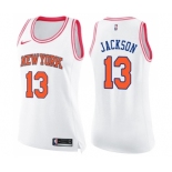 Women's Nike New York Knicks #13 Mark Jackson Swingman White Pink Fashion NBA Jersey