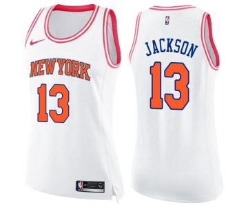 Women's Nike New York Knicks #13 Mark Jackson Swingman White Pink Fashion NBA Jersey