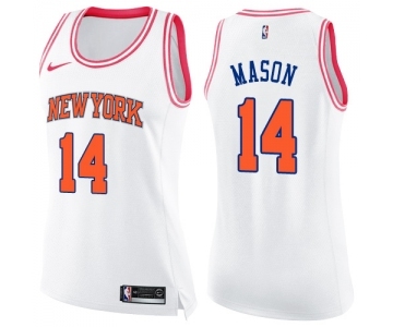 Women's Nike New York Knicks #14 Anthony Mason Swingman White Pink Fashion NBA Jersey