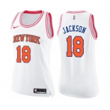 Women's Nike New York Knicks #18 Phil Jackson Swingman White Pink Fashion NBA Jersey