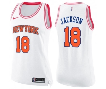 Women's Nike New York Knicks #18 Phil Jackson Swingman White Pink Fashion NBA Jersey