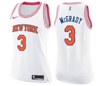 Women's Nike New York Knicks #3 Tracy McGrady Swingman White Pink Fashion NBA Jersey