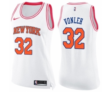 Women's Nike New York Knicks #32 Noah Vonleh Swingman White Pink Fashion NBA Jersey