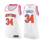 Women's Nike New York Knicks #34 Charles Oakley Swingman White Pink Fashion NBA Jersey