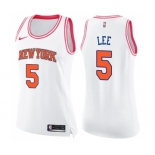 Women's Nike New York Knicks #5 Courtney Lee Swingman White Pink Fashion NBA Jersey