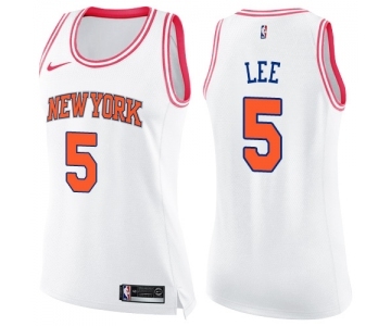 Women's Nike New York Knicks #5 Courtney Lee Swingman White Pink Fashion NBA Jersey