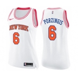 Women's Nike New York Knicks #6 Kristaps Porzingis Swingman White Pink Fashion NBA Jersey