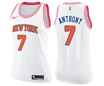 Women's Nike New York Knicks #7 Carmelo Anthony Swingman White Pink Fashion NBA Jersey