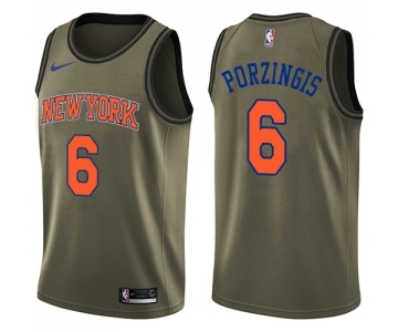 Youth Nike New York Knicks #6 Kristaps Porzingis Swingman Green Salute to Service NBA Jersey