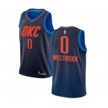 Men's Nike Oklahoma City Thunder #0 Russell Westbrook Authentic Navy Blue NBA Jersey Statement Edition