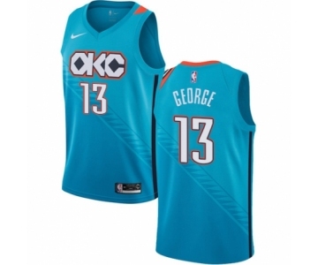 Men's Nike Oklahoma City Thunder #13 Paul George Authentic Turquoise NBA Jersey - City Edition