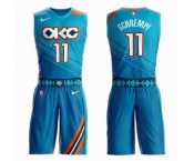 Men's Oklahoma City Thunder #11 Detlef Schrempf Swingman Turquoise Basketball Suit Jersey - City Edition