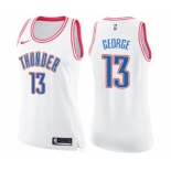 Women's Nike Oklahoma City Thunder #13 Paul George Swingman White Pink Fashion NBA Jersey