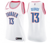 Women's Nike Oklahoma City Thunder #13 Paul George Swingman White Pink Fashion NBA Jersey