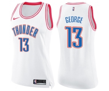 Women's Nike Oklahoma City Thunder #13 Paul George Swingman White Pink Fashion NBA Jersey