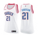 Women's Nike Oklahoma City Thunder #21 Andre Roberson Swingman White Pink Fashion NBA Jersey