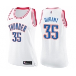 Women's Nike Oklahoma City Thunder #35 Kevin Durant Swingman White Pink Fashion NBA Jersey