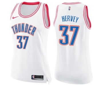 Women's Nike Oklahoma City Thunder #37 Kevin Hervey Swingman White Pink Fashion NBA Jersey