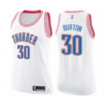 Women's Oklahoma City Thunder #30 Deonte Burton Swingman White Pink Fashion Basketball Jersey