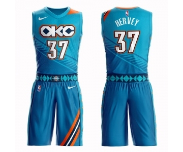 Youth Oklahoma City Thunder #37 Kevin Hervey Swingman Turquoise Basketball Suit Jersey - City Edition