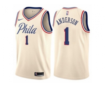 Men Nike Philadelphia 76ers #1 Justin Anderson Authentic Cream NBA Jersey - City Edition