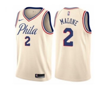 Men Nike Philadelphia 76ers #2 Moses Malone Authentic Cream NBA Jersey - City Edition