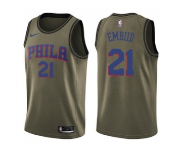 Men Nike Philadelphia 76ers #21 Joel Embiid Green Salute to Service NBA Swingman Jersey