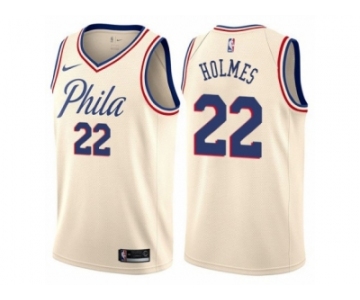 Men Nike Philadelphia 76ers #22 Richaun Holmes Authentic Cream NBA Jersey - City Edition