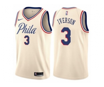 Men Nike Philadelphia 76ers #3 Allen Iverson Authentic Cream NBA Jersey - City Edition